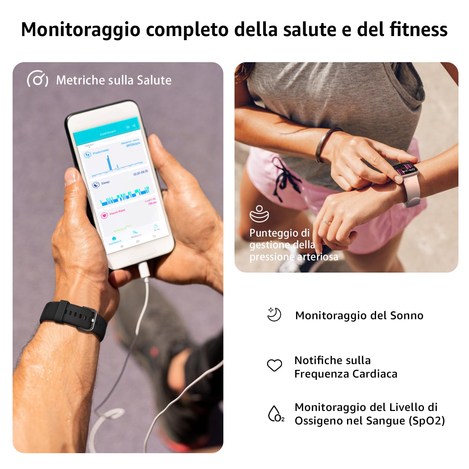 AcclaFit Smartwatch Uomo Donna, 1.85" Full Touch Screen Smartwatch con Effettua/Risposta Chiamate, Fitness Tracker con Pressione Sanguigna e Monitor Sonno, 140+ Sport Step Counter per Android iOS