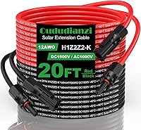 Vista 1 de Oududianzi Cable de extensión solar de 20 pies, cable solar de 12 AWG, cable fotovoltaico de cobre estañado, cables de panel solar y conectores