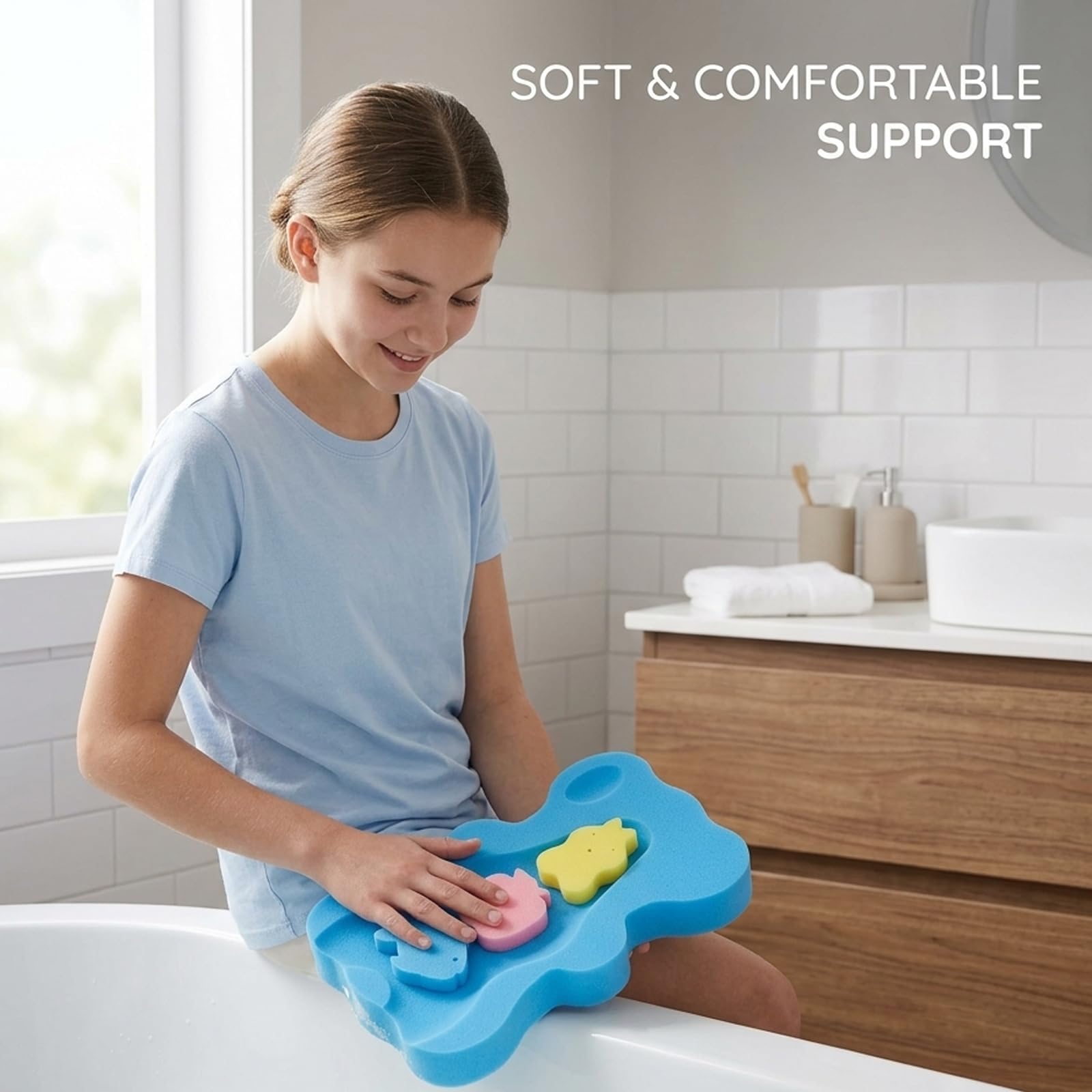 1 Pcs Baby Bath Sponge, Soft Infant Bath Cushion Support, Quick-Drying Travel-Friendly Design, Anti-Slip Bath Seat for Newborns in Sink or Bathtub — view 5