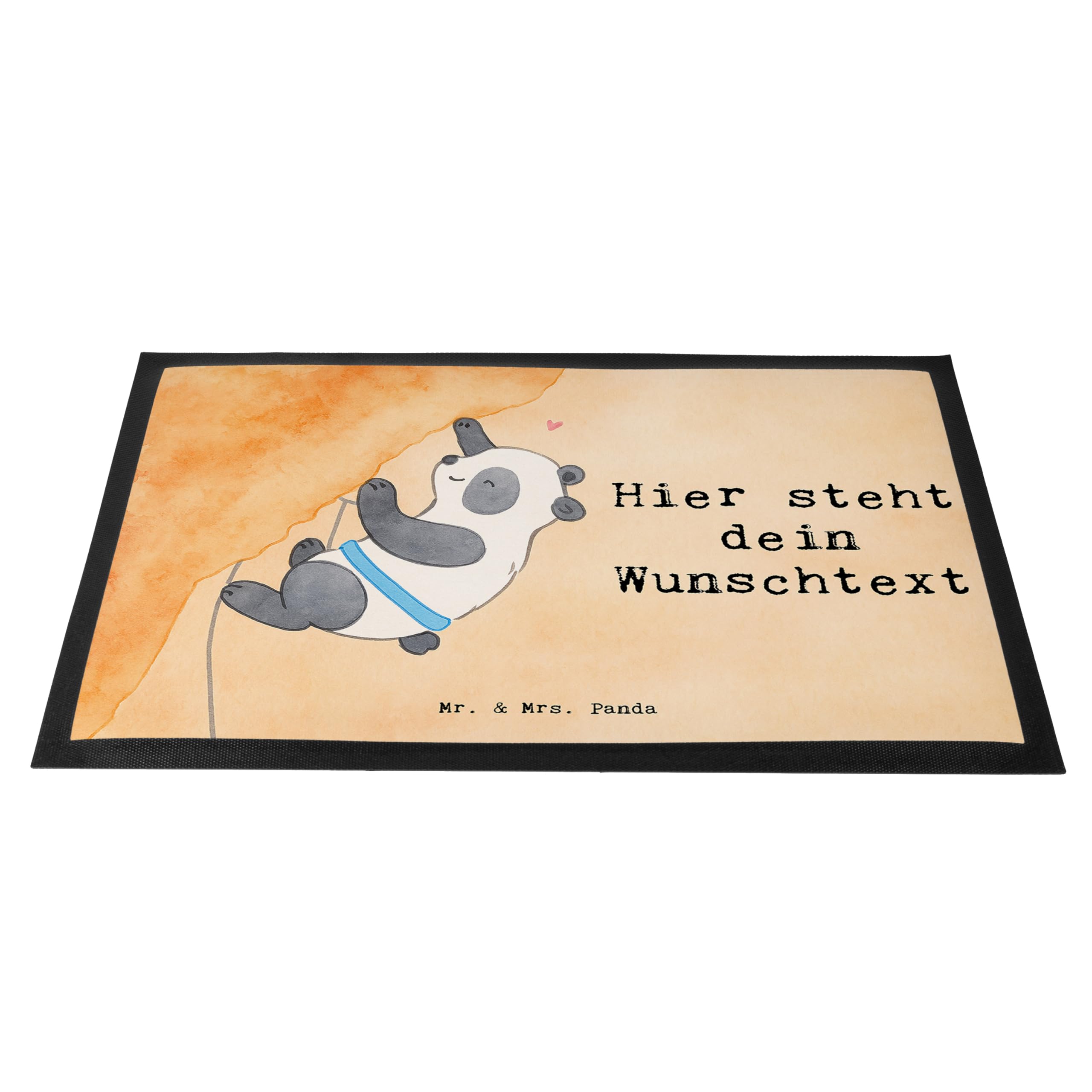 Mr. & Mrs. Panda Fußmatte Bedrucken Panda Klettern Design 80 x 120 cm - Geschenk, Personalisierte Fussmatte, personalisiert, Bouldern, Individuelle, personalisierbar, Türmatte, Klettersport