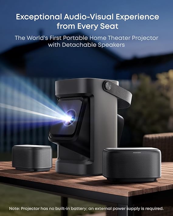 soundcore Nebula P1 Portable GTV Projector with Detachable Speakers, 650 ANSI Lumens, 1080P, 20W Truly 2.0 Surround Sound, Dolby Audio, Built-In Gimbal, Auto Adjustment, 180 Big Screen, Carry Handle