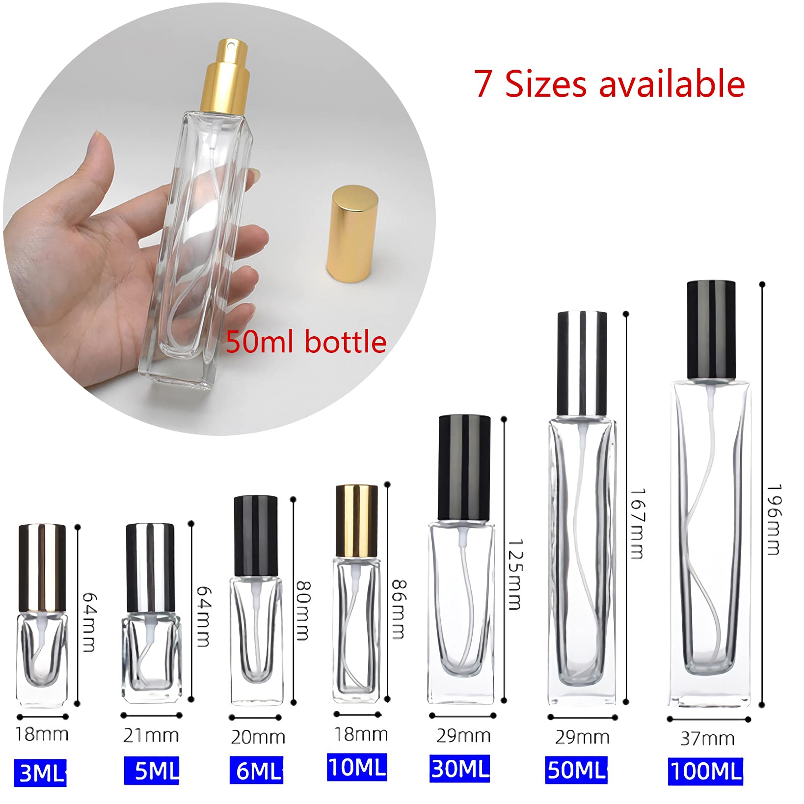 24 Pezzi Trasparente Vetro Piazza Bottiglie Atomizzatore di Profumo Con tappi Argento, 6ml Flacone Spray di Fragranze per Viaggiare DIY Fatti in Casa Cosmetico + 6x imbuti
