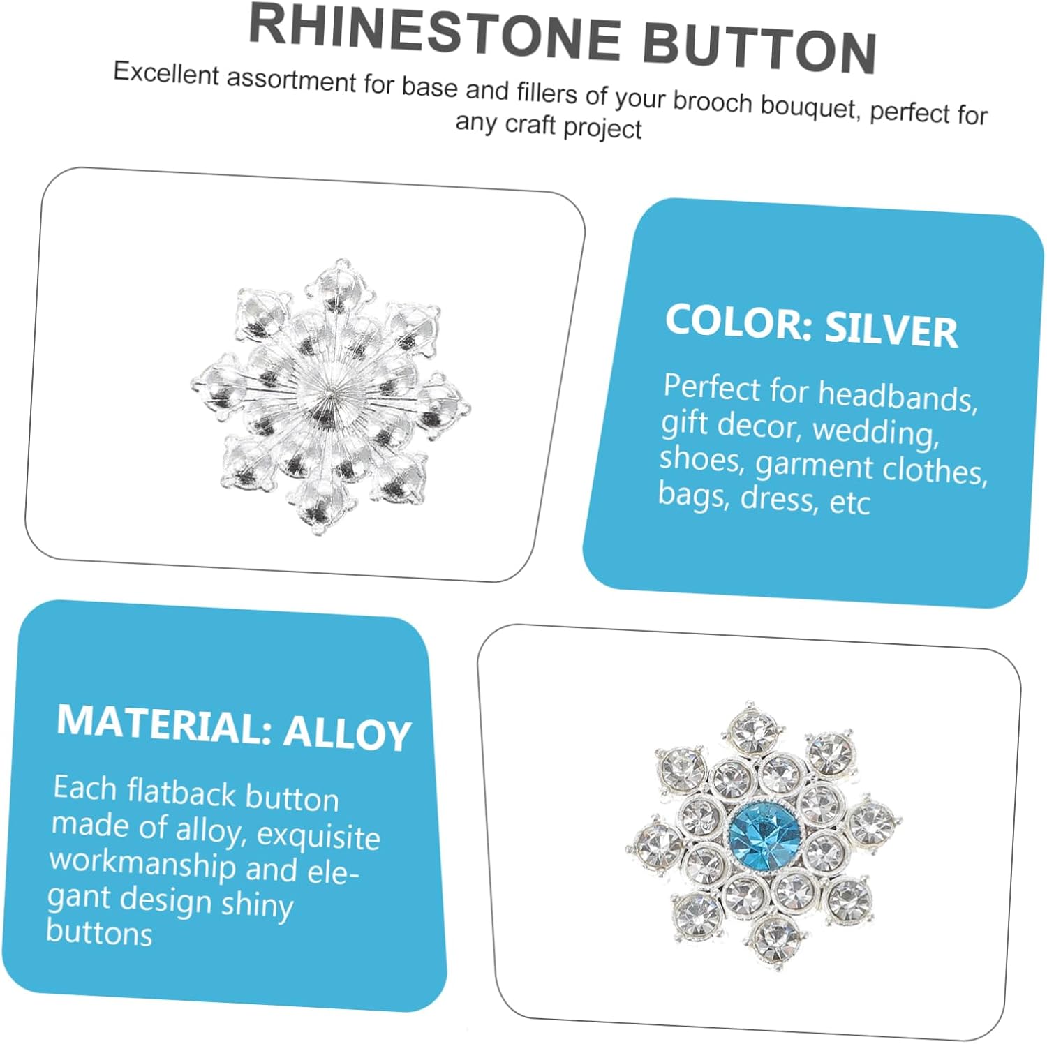 SMASOLO 30pcs Crystal Snowflake Rhinestone Buttons Flatback Embellishments for Crafting Fashion Brooch Pins