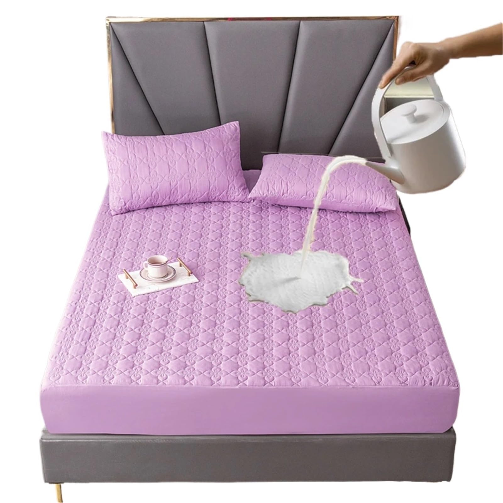 Funda de colchón Impermeable y Gruesa, Acolchada látex, Funda Cama, Almohadilla Protectora sábana Ajustable respetuosa con la Piel para ColchóN(Purple,160x200x30cm)