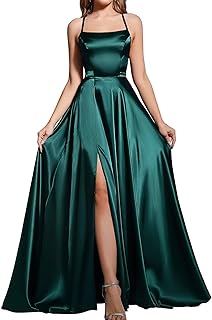 Women's Spaghetti Straps Prom Dresses Long Satin Bridesmaid Dress with Slit Formal Party Gown - Buy now