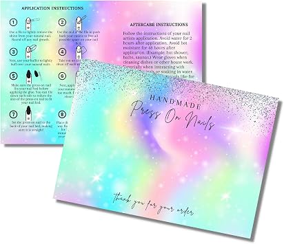 Lashicorn Handmade Press On Nails Display Card | 5x7 30 pk w/Application Aftercare Instructions - Inserts Add To A Holographic Bags & Can Use With Double Sided Tape