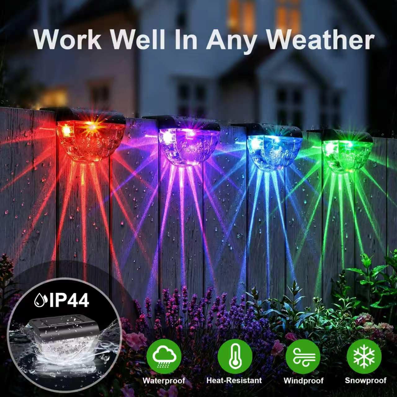 Melunar Paquete de 16 luces solares para terraza al aire libre, luces solares impermeables para exteriores, patio, jardín, piscina, barandilla, escaleras, valla (cambio de color)