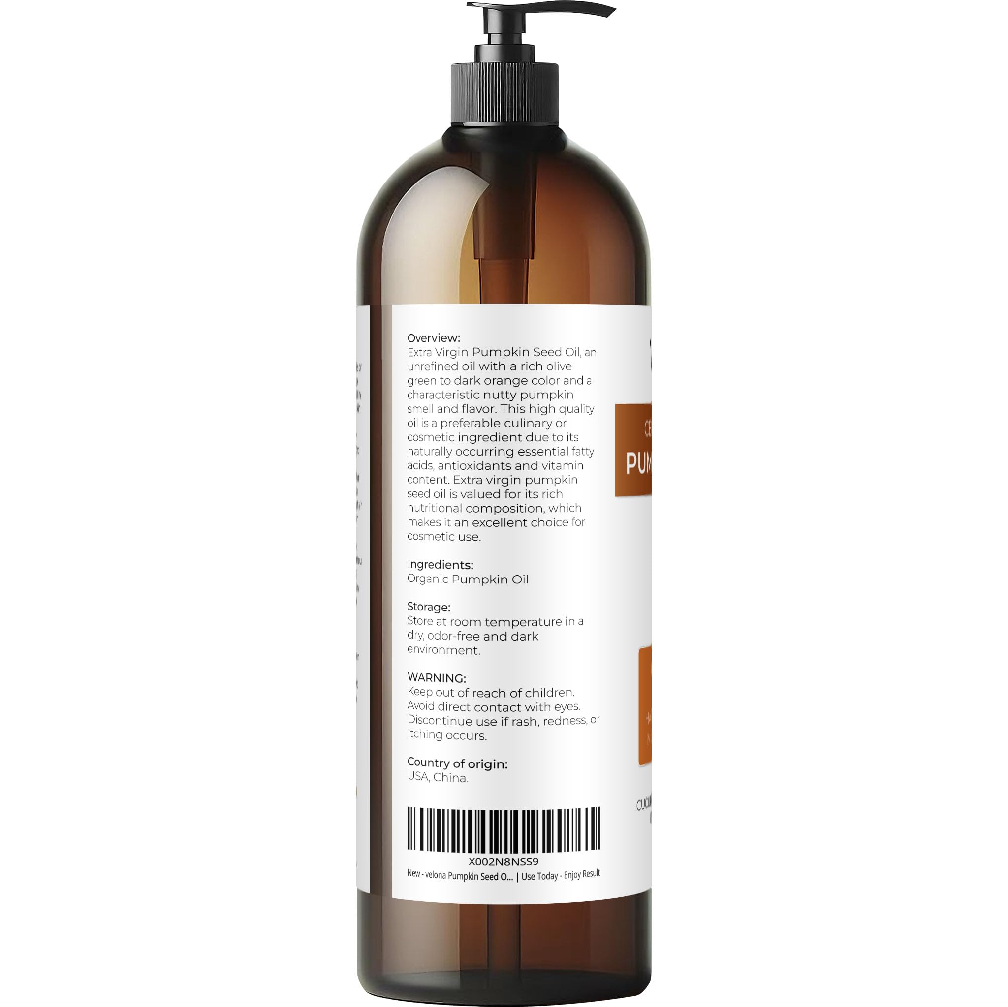 Velona USDA Certified Organic Pumpkin Seed Oil, 32 fl oz