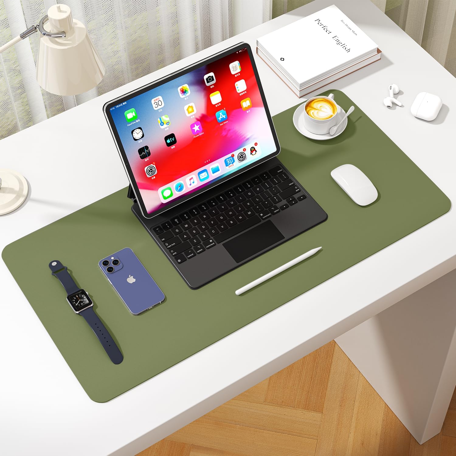 WAYBER Leather Desk Pad Protector, Waterproof Mouse Pad, PU Desk Mat, Office Desk Cover, Desk Writing Mat for Office/Home/Work/Cubicle (Avocado Green) 31.5x15.7in Avocado Green 31.5" x 15.7"