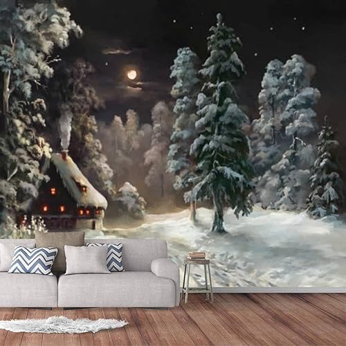 Miniatura 2 de VGHUYEVOGERE Murales de pared modernos 3D de pueblo nocturno de Navidad, papel tapiz autoadhesivo extraíble de PVC para decoración de pared de sala