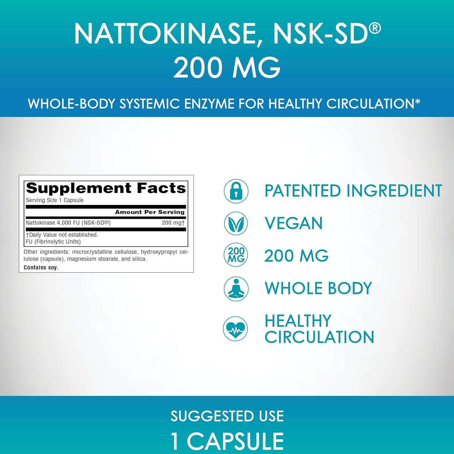 Source Naturals NSK-SD, Nattokinase, Vegetarian Friendly, Whole Body Systemic Enzyme for Healthy Circulation*, 200 mg - 60 Vegetarian Capsules 60 Count (Pack of 1) image 6 of 8 B0CHWN67S2