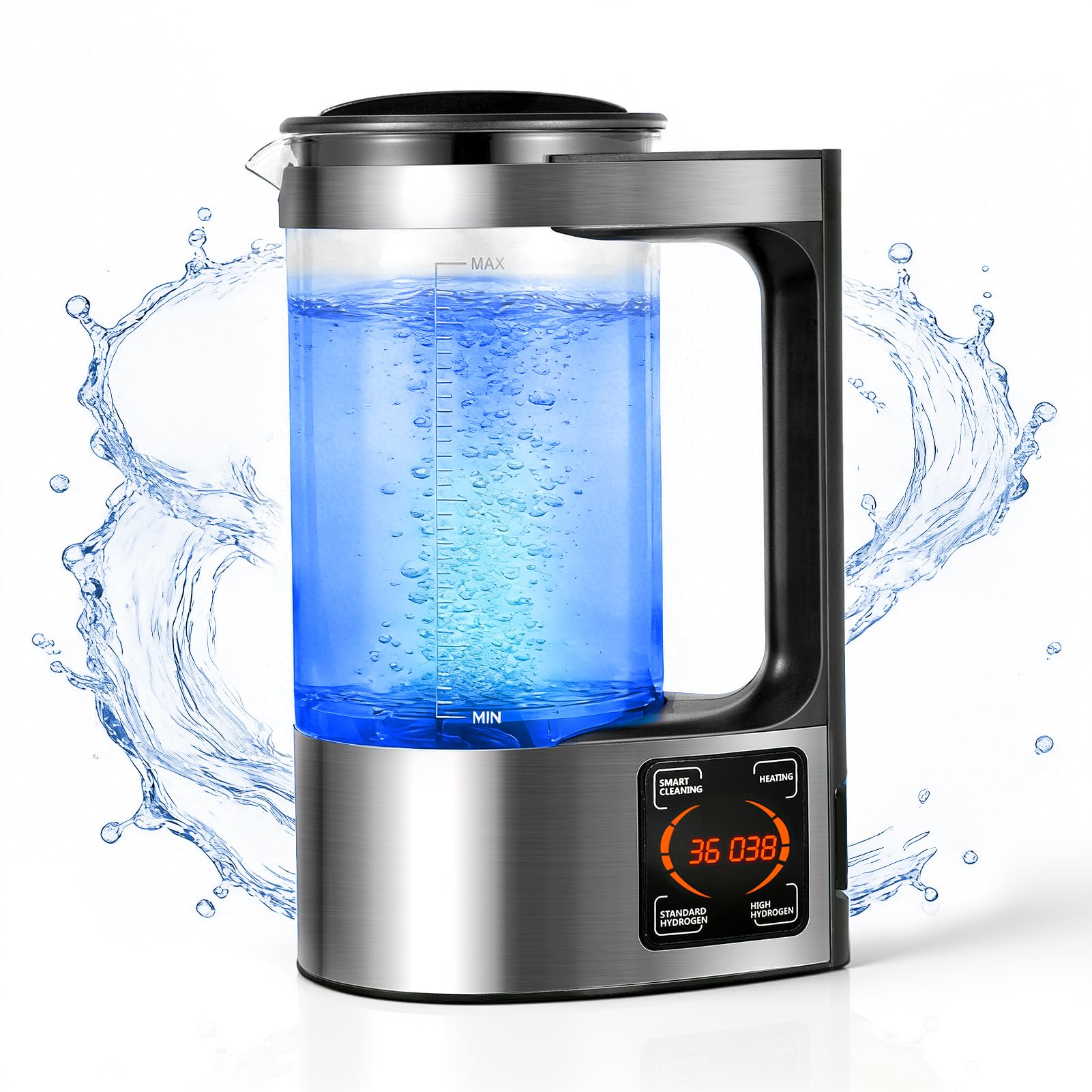 Generador de Agua Hidrogenada 2L Portátil Botella de Agua Rica en Hidrógeno con Calentamiento PTC Pantalla Táctil LED Digital Termostato para Hogar Oficina