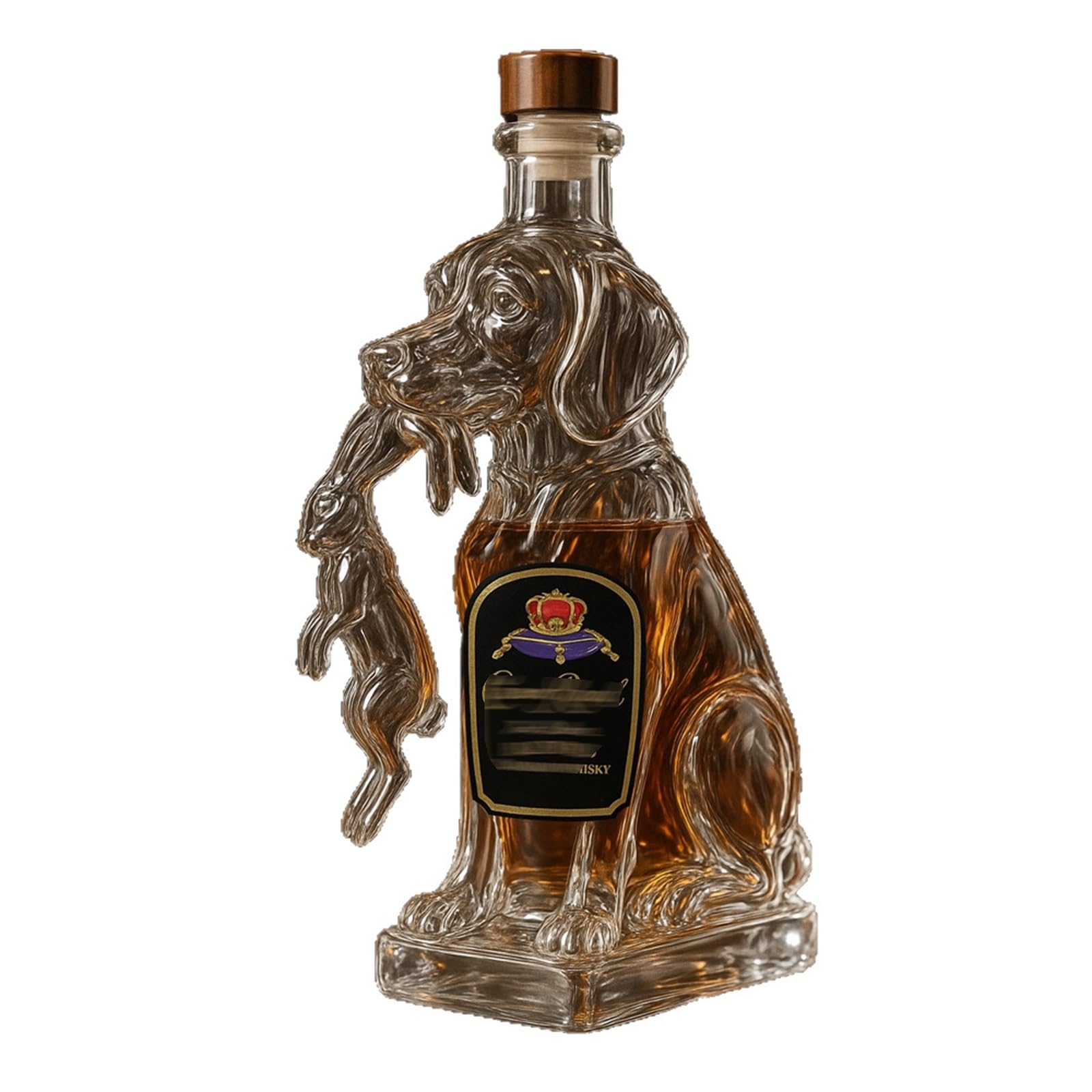 decantador, Adornos for botellas de whisky y vino con forma copa perro caza 320 ml, esculturas decantador grabadas en 3D(B)