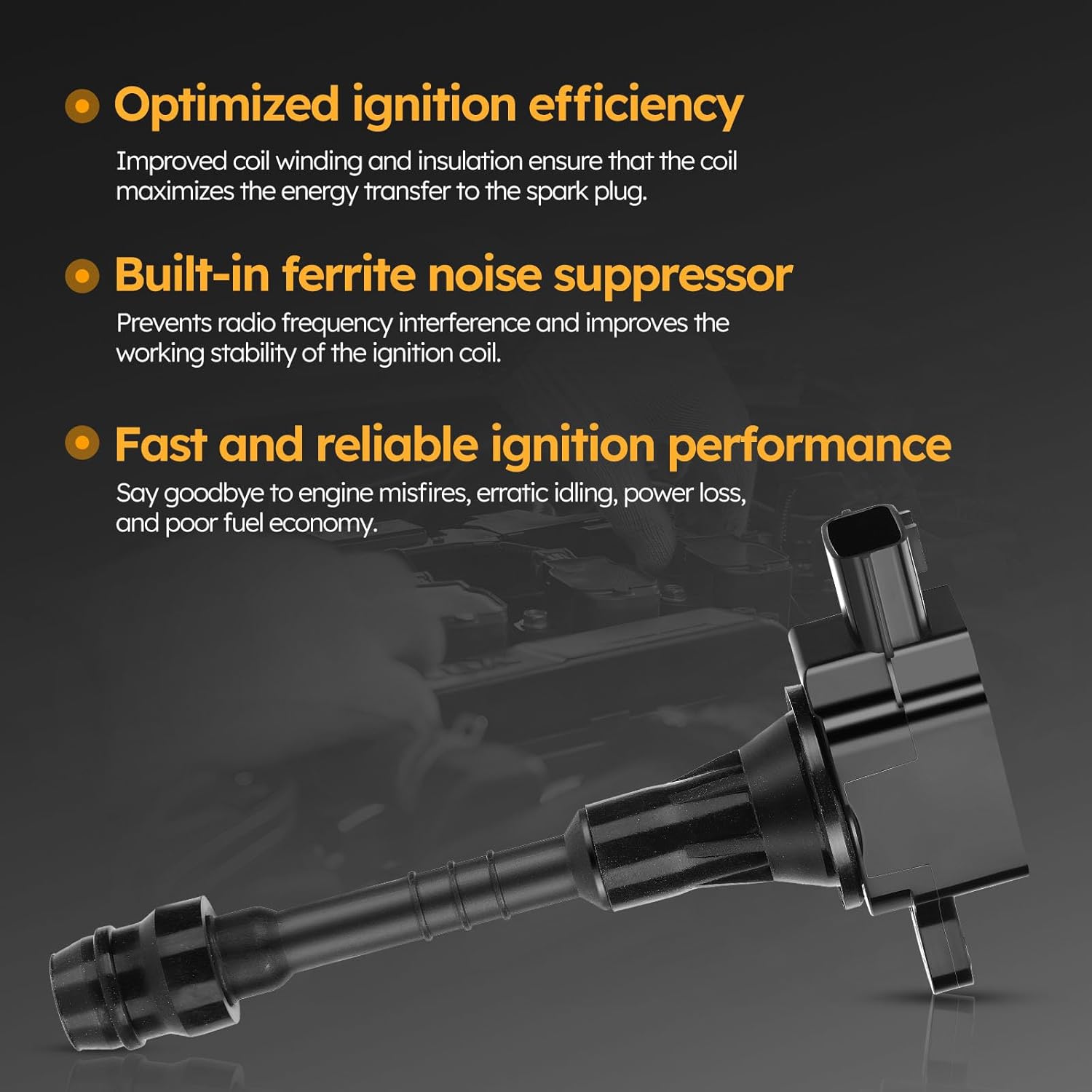 UF351 Ignition Coil Pack Compatible with 2001-2005 Nissan Almera,2002-2006 Sentra 1.8L L4 Replaces# 22448-6N015 22448-6N011 C1397 5C1394 (Set of 4)