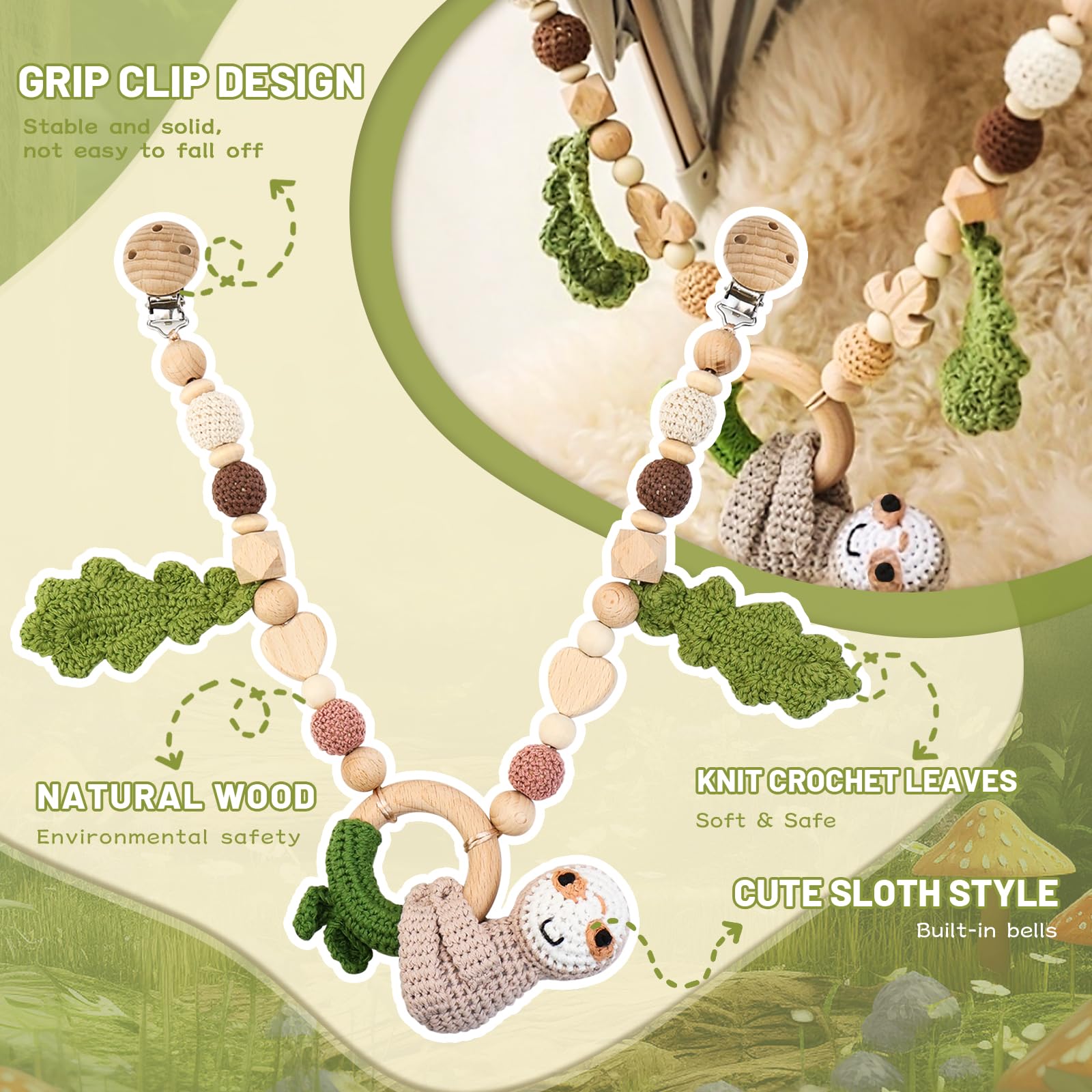 Kinderwagenketting van hout voor meisjes en jongens, kinderwagen, speelgoed, mobiele kinderwagen, accessoires, ketting voor baby's, Montessori pasgeborenen, speelgoed, babykinderwagenspeelgoed voor