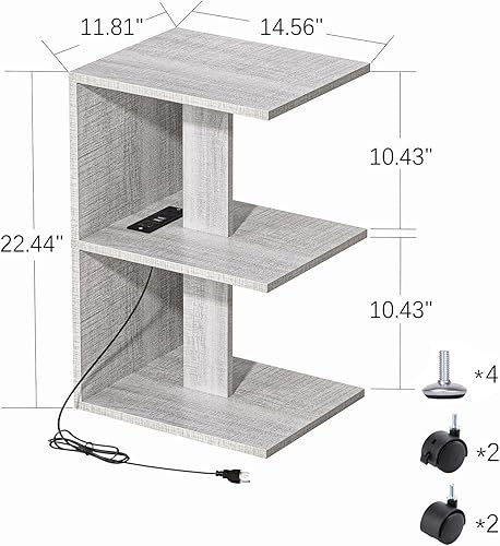 Miniatura 3 de FROMJBEST Mesa auxiliar con estación de carga, mesa auxiliar estrecha para espacios pequeños, mesita de noche con puertos USB y tomacorriente, mesa