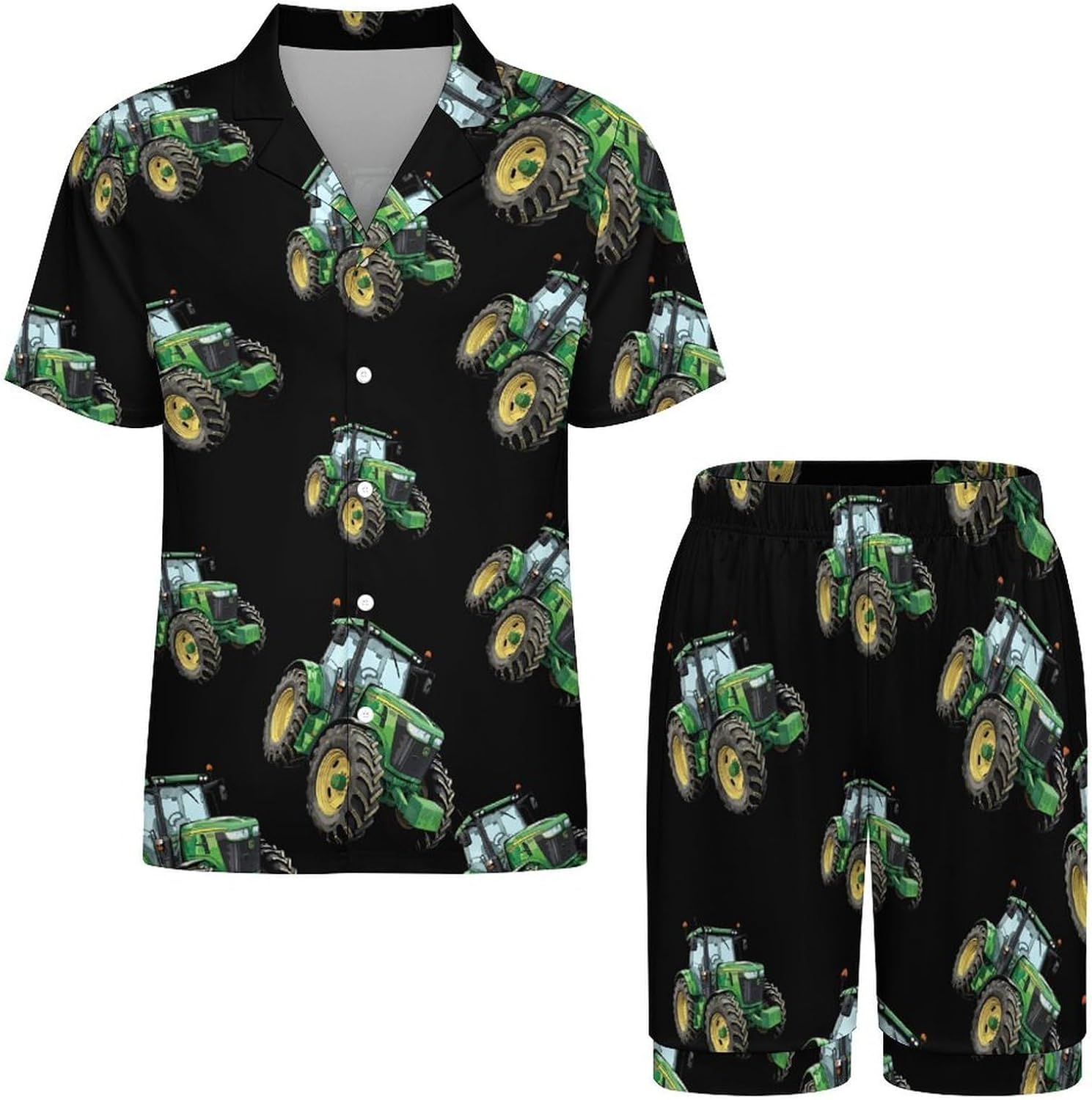 Tractor Men's Short Sleeve Pajama Set Satin Silk Like Lounge Sleepwear