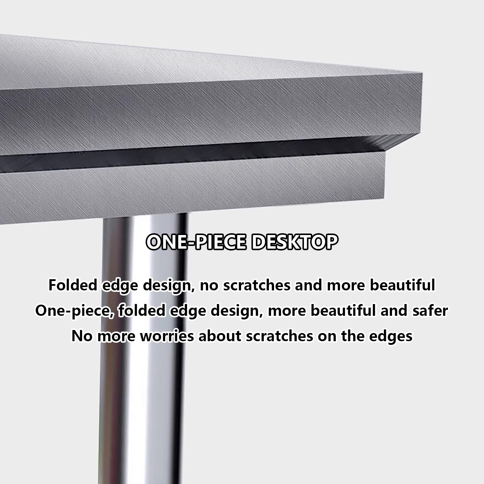 Mesa de trabajo comercial de acero inoxidable resistente con patas ajustables, acabado cepillado para mayor estabilidad, ideal para uso doméstico y profesional.