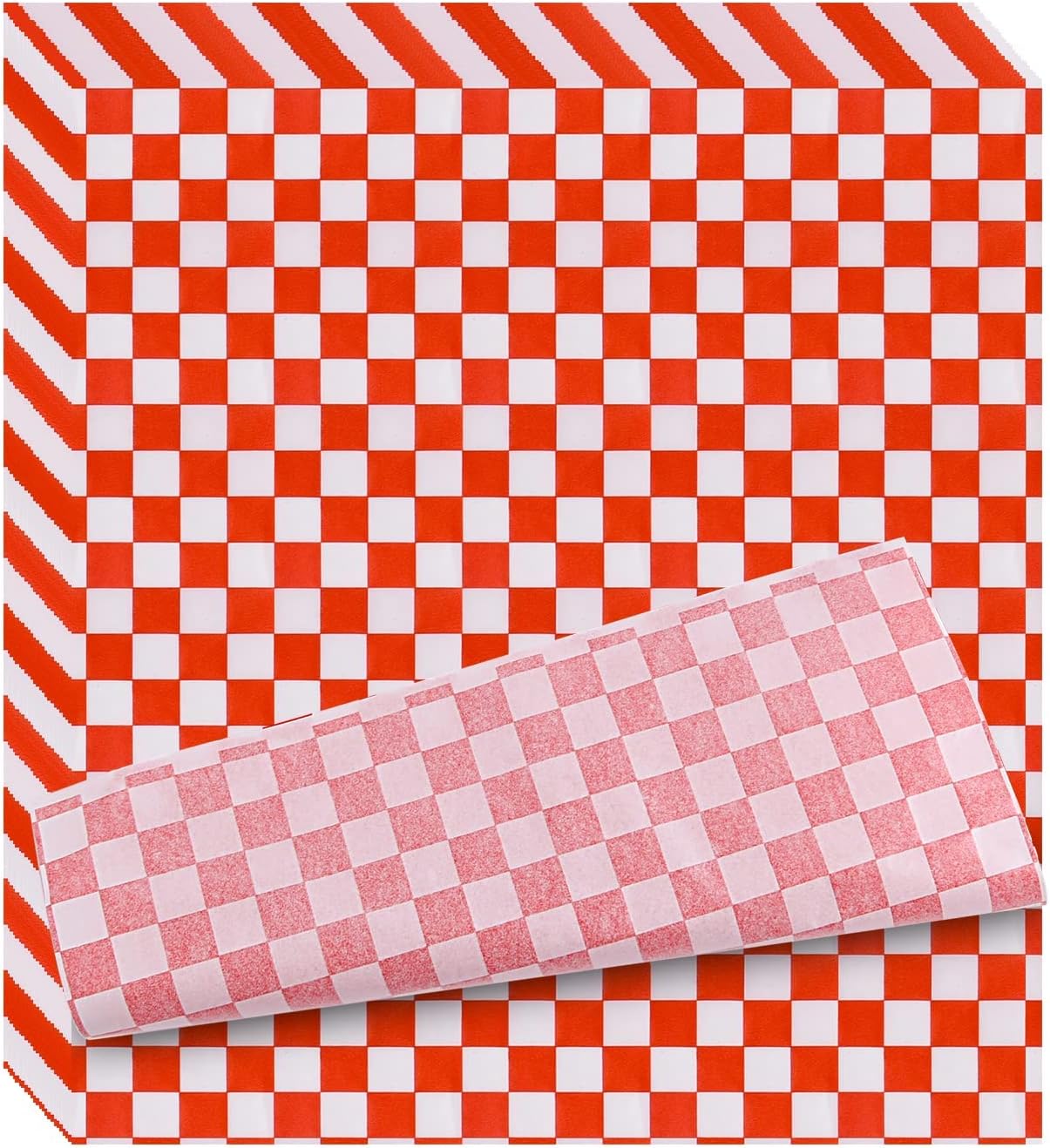 100 Sheets Checkered Dry Waxed Deli Food Wrap - Grease-Resistant Cake Wrappers - Waterproof Wax Paper for Hamburger/Pizza/Bread/Meat (11.02x10.23 Inch)