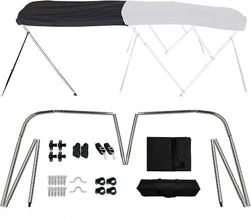 Kit universal de parasol Bimini de 2 a 4 lazos en la parte superior y en T para lancha de 54 a 103 pulgadas de ancho, a prueba de rayos UV, lona
