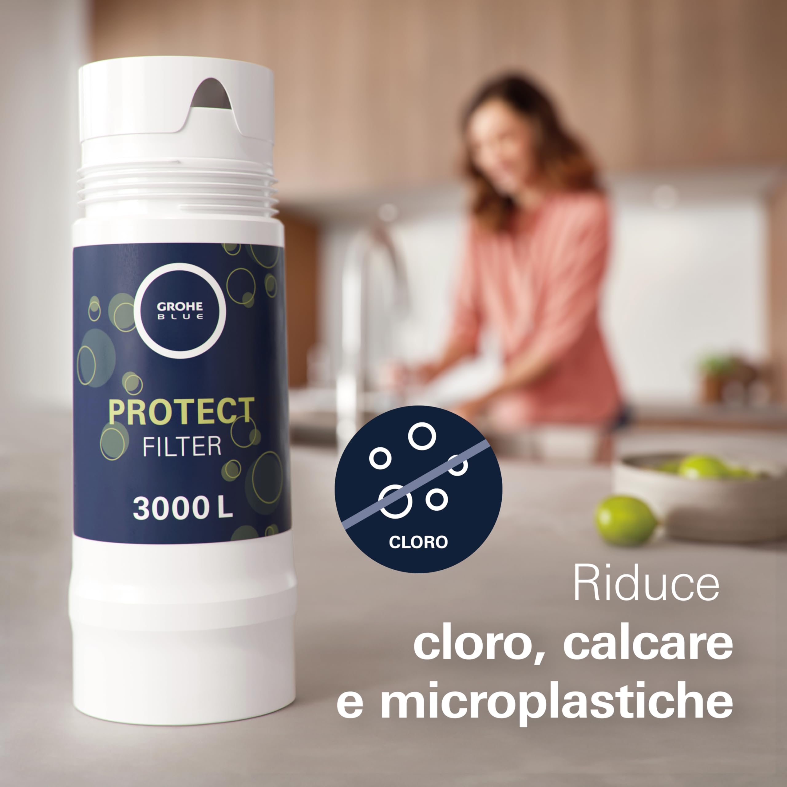 GROHE Filtro UltraSafe, Filtro di Ricambio per Sistemi GROHE Blue, per Elevare il Gusto dell'Acqua, Rimuovere il 99,999% di Batteri e il 99,5% di Piombo, Capacità Media 3000 l o 6 Mesi, 40575002
