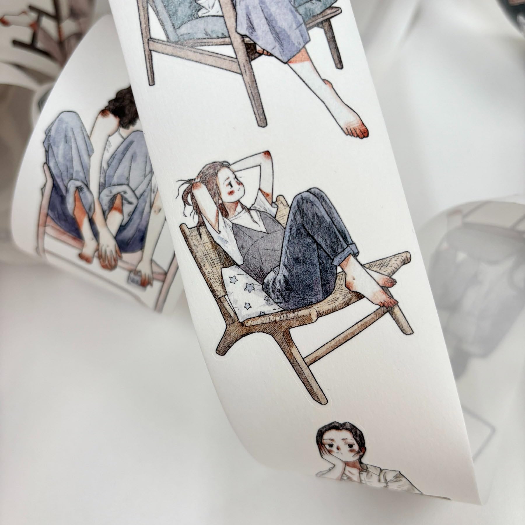 Kaixiaoxun Vol9-3 Nestled in the Sofa,Pre-cut Washi Tape Stickers,1.97 IN x 10.94 YD,Original Design,for Scrapbook Supplies,Scrapbook Tape Stickers,Junk Journal Supplies,Bullet Journal Supplies