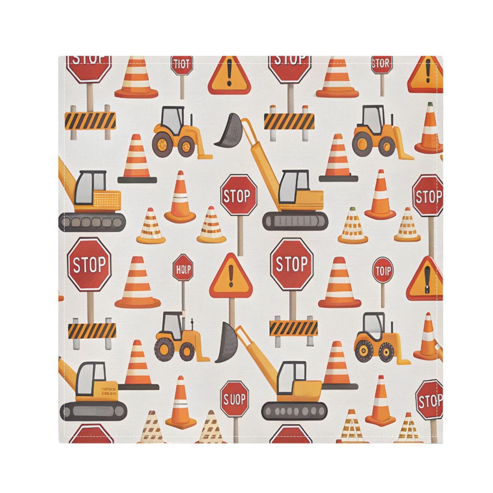 Ttgoth Construction Vehicles Cloth Napkin Set of 6 Washable & Reusable Dinner Napkins for Dining Table, Banquets, Wedding, Party, 50x50 cm