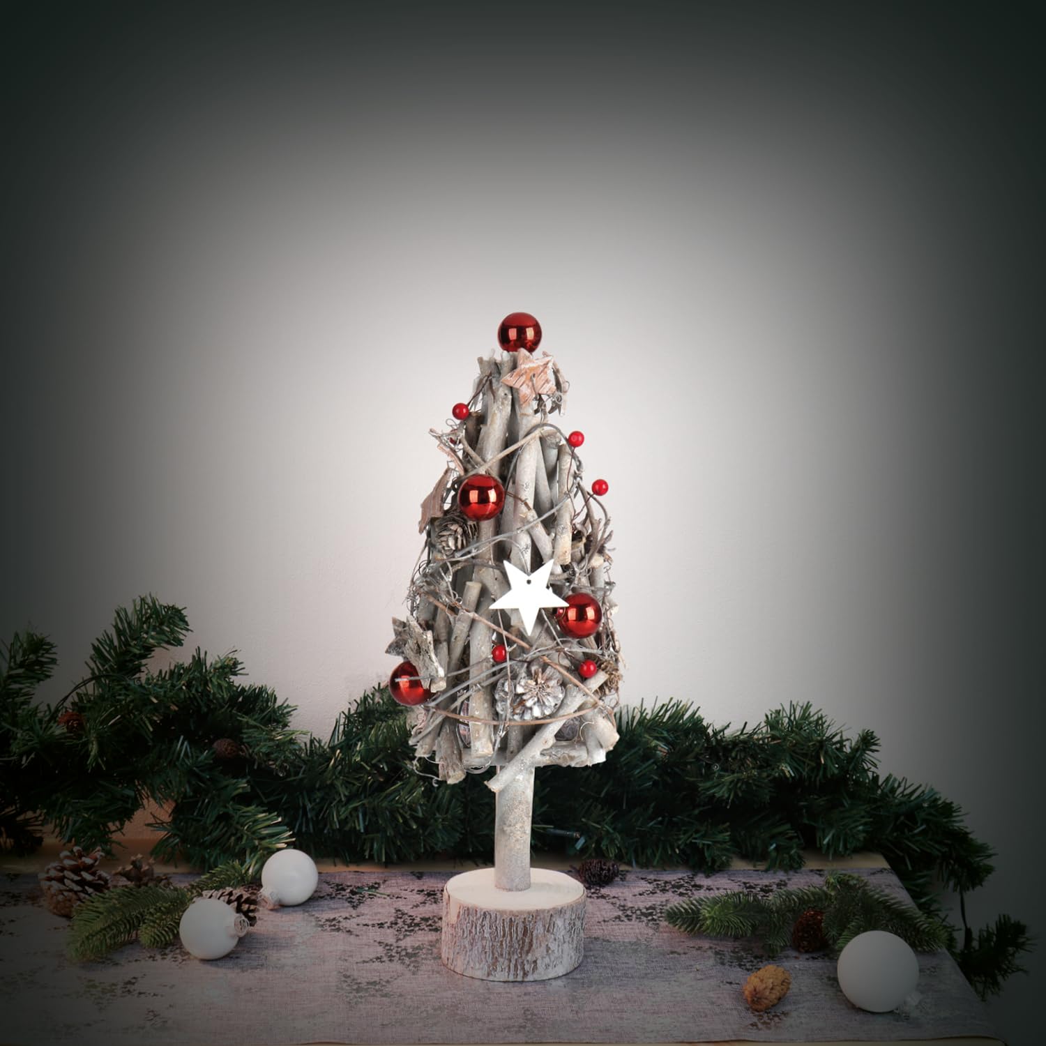 com-four® 2-teiliges Set Tischkranz Ø 28 cm & Deko-Weihnachtsbaum 40 cm | Adventskranz aus Naturzweigen mit Sternen und künstlicher Baum - Weihnachtsdeko für Tisch & Innenbereich