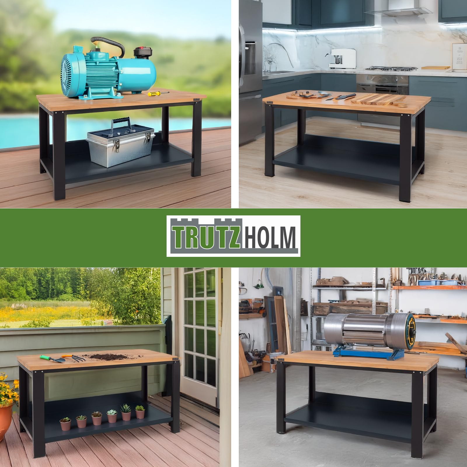 TRUTZHOLM Werkbank Profiline XXL 170 x 69 cm, 1000 kg Traglast, freistehender Werkstatttisch mit massiver Hartholzplatte, Robustes Stahlgestell, Arbeitshöhe 93 cm, anthrazit