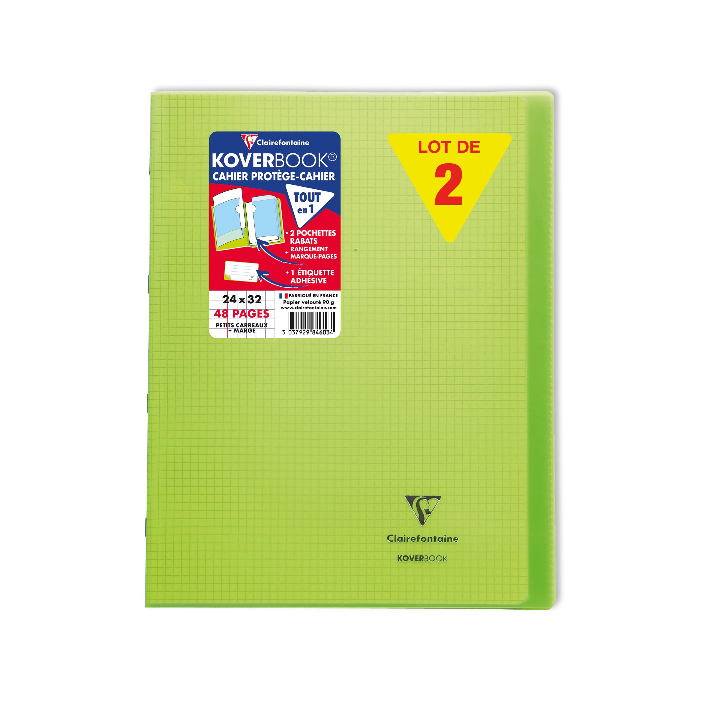 Clairefontaine 984603C Lot 10 Cahiers Agrafés Koverbook Verts - 24x32