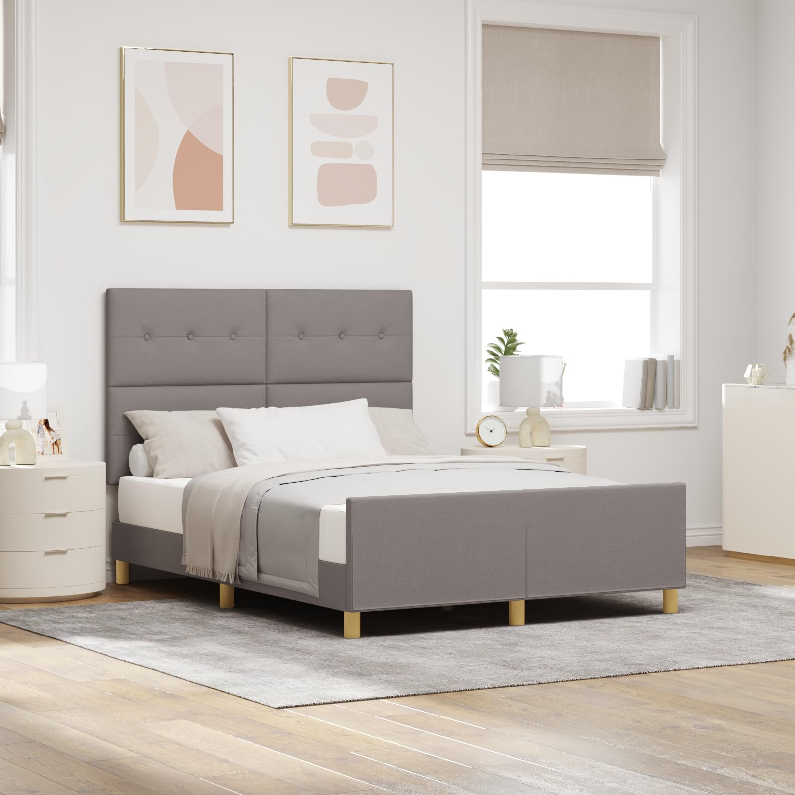 Telaio letto 160 x 200 cm, imbottito, robusto telaio in legno con testiera, mobili per camera da letto