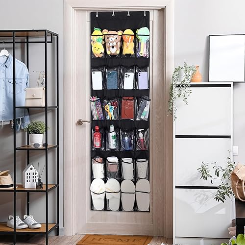 Miniatura 4 de Windyun Organizador de zapatos colgante con 24 bolsillos, bolsillos grandes y transparentes sobre la puerta, organizador de despensa, soporte para