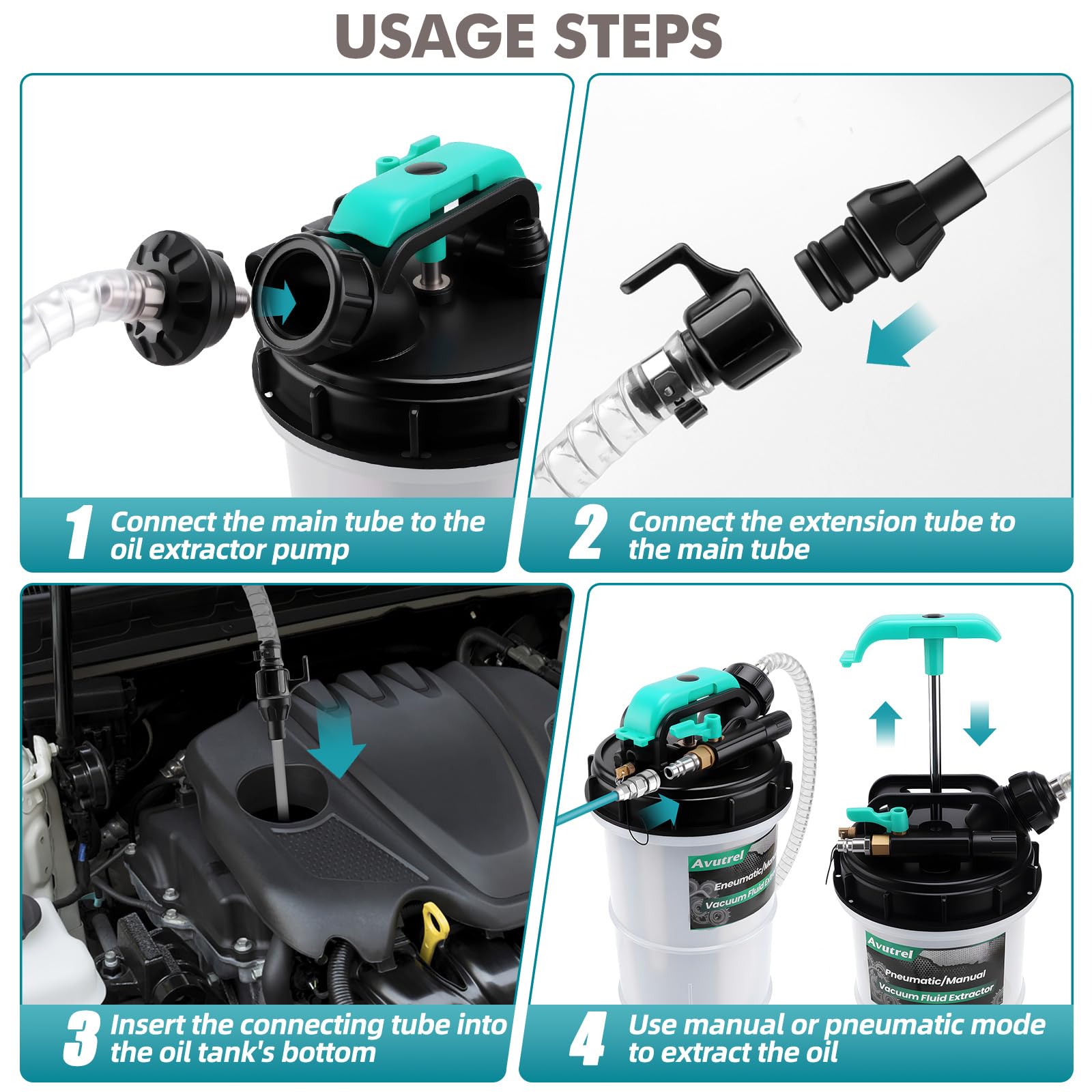 5,3 L Manuale e Pneumatico Pompa Aspirazione Olio, Pompa Estrattore Liquidi Olio, Pompa di Estrazione per Cambio Olio di Motore, con 6 Tubi Flessibili e Valvola di Sicurezza