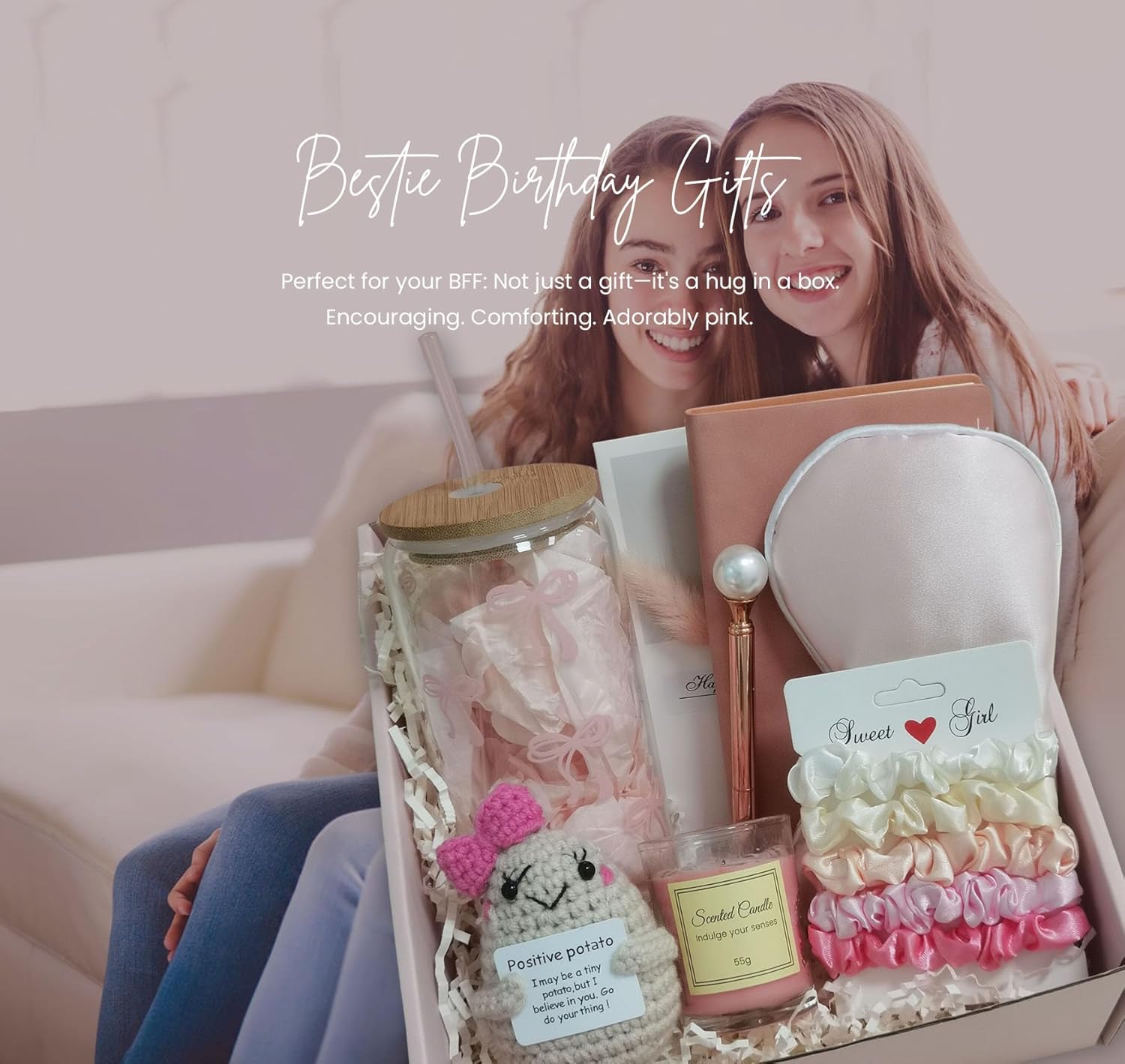 Pink Birthday Gifts for Teen Girls,Thinking of You Baskets for Women,Self Care Package ,After Surgery, Sympathy , Get Well Soon / Grief /Bereavement /Miscarriage Gifts for Women（Pink &Bow)