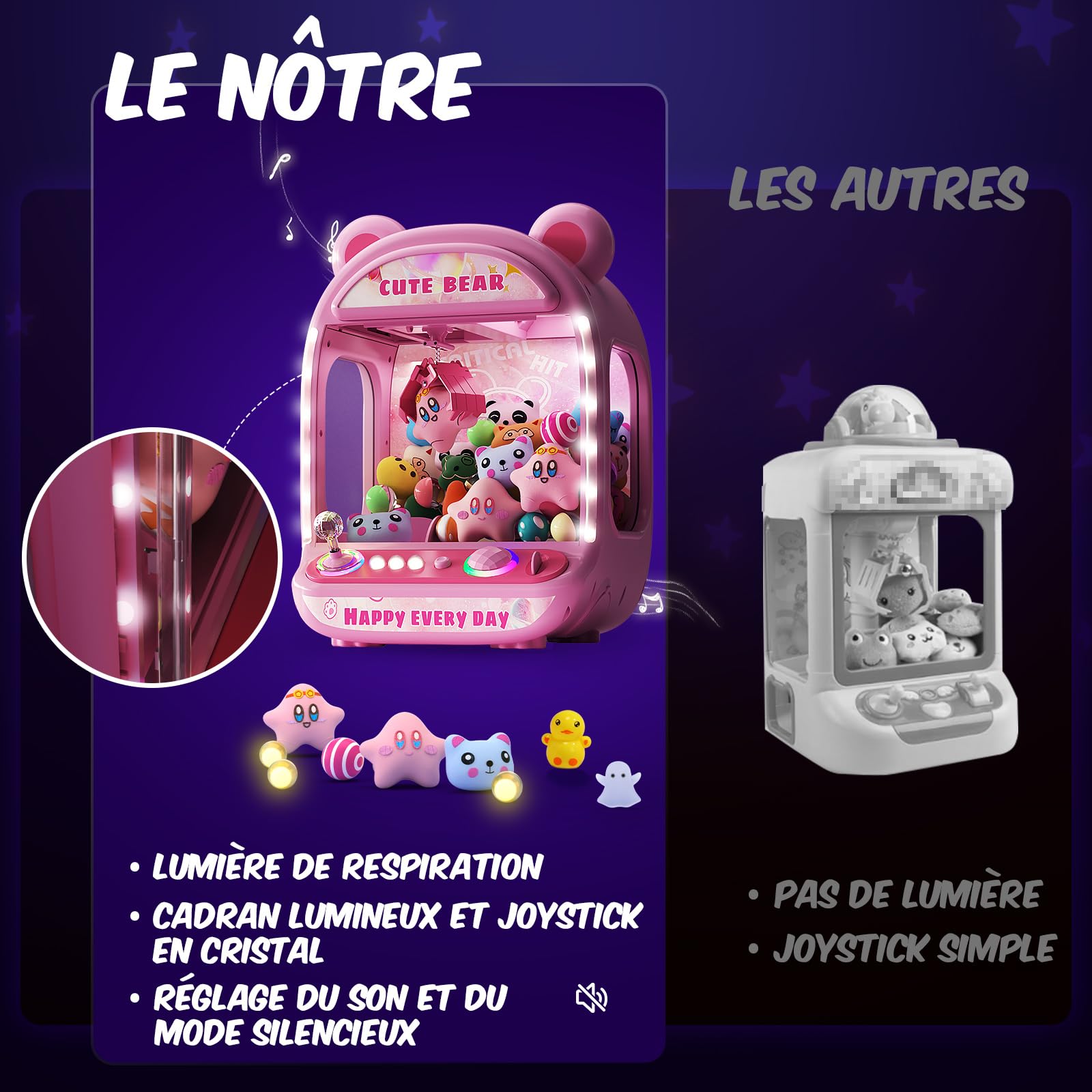 Machine à Griffer pour Enfants, Jouets Licorne pour Filles 6+, Jeux d'Arcade Mini Distributeur de Bonbons avec Jouet Squishy, Rose