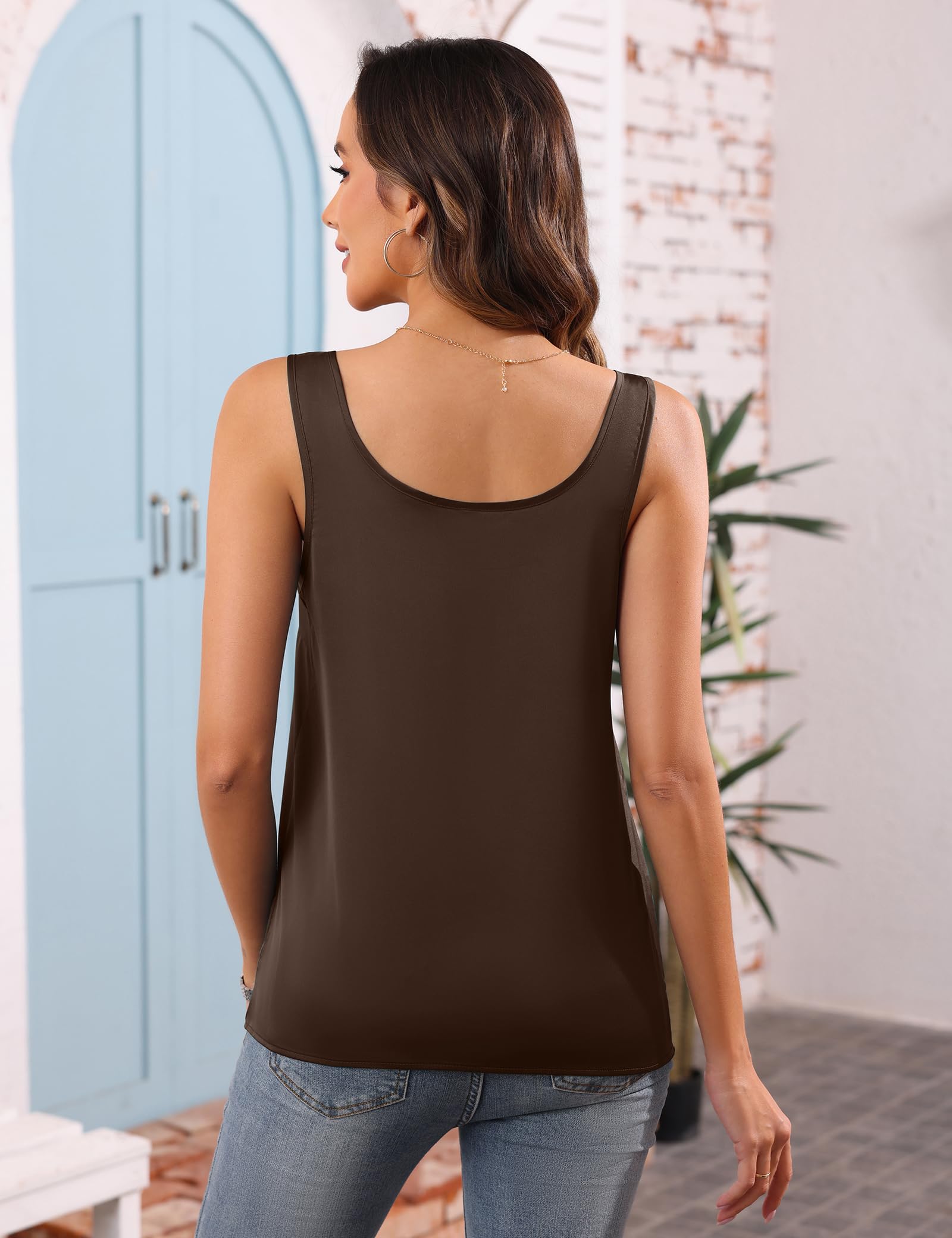 Aottori Camiseta Sin Mangas Satén Mujer Verano Básico Cuello U Suelto Elegante Top Liso Elástico Camisola Casual — view 5