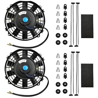 Mupera 12 Inch Electric Radiator Cooling Fan Push/Pull 12V w/Mount Kit 2PC | Universal Slim Reversible Cooling Fan, Black Finish, 2-Pack With Mounting Kit