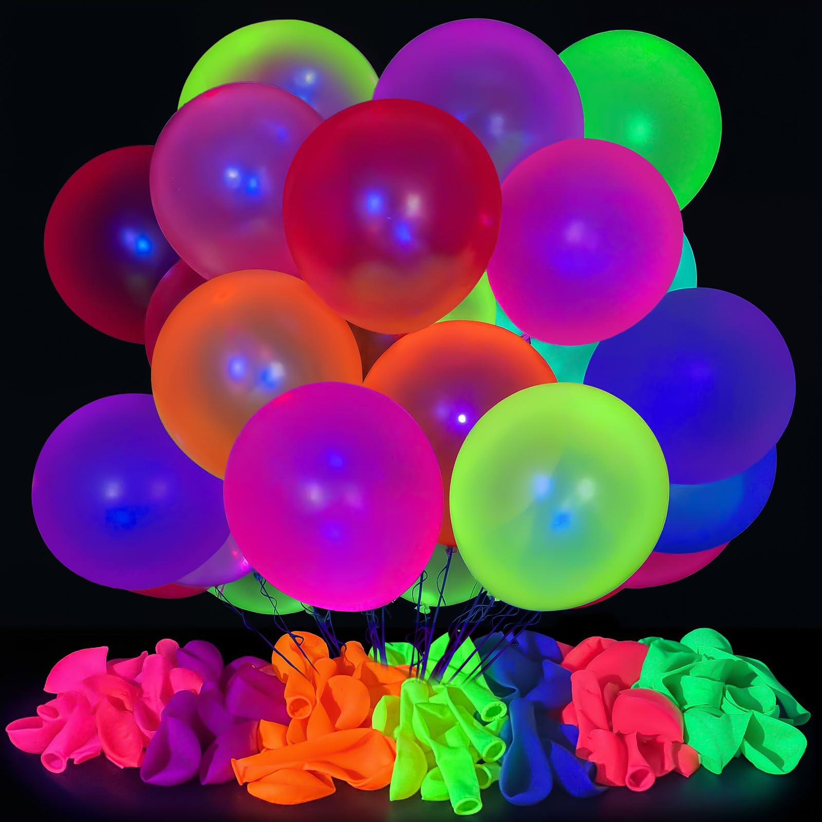 100 UV-Neon-Luftballons, 30,5 cm, leuchtet im Dunkeln, Partyzubehör, Neon-Party für Geburtstage, Hochzeiten, Abschlussfeiern, Babypartys und Jubiläen Dekorationen