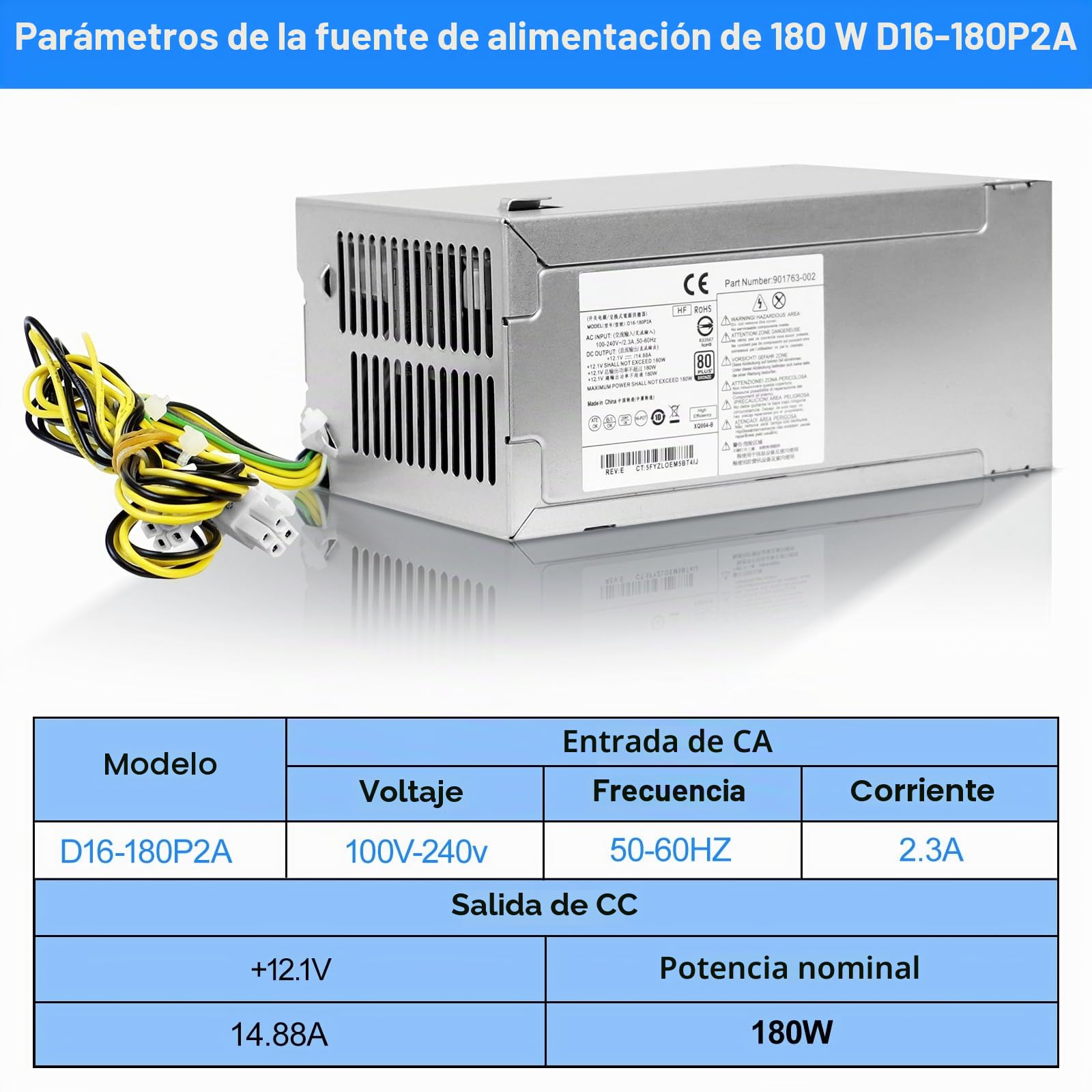 S-Union D16-18P2A Fuente de alimentación de 18 W Compatible con HP Prodesk 68 8 G3 SFF 48 6 G4 SFF 28 285 Pro G3 MT P/N: L8261-2 91771-4 91771-3 91763-1 91762-2 91763-2 Energía Suministrar
