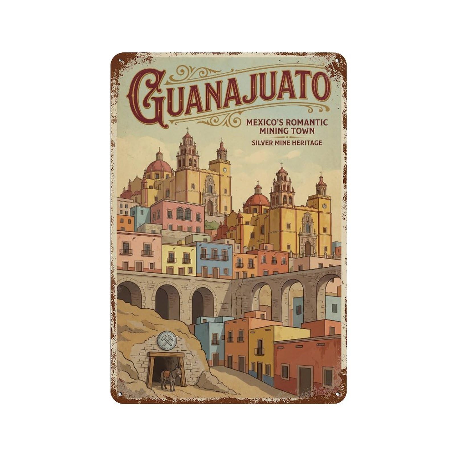 Metal Tin Sign Vintage Mexico Guanajuato Travel