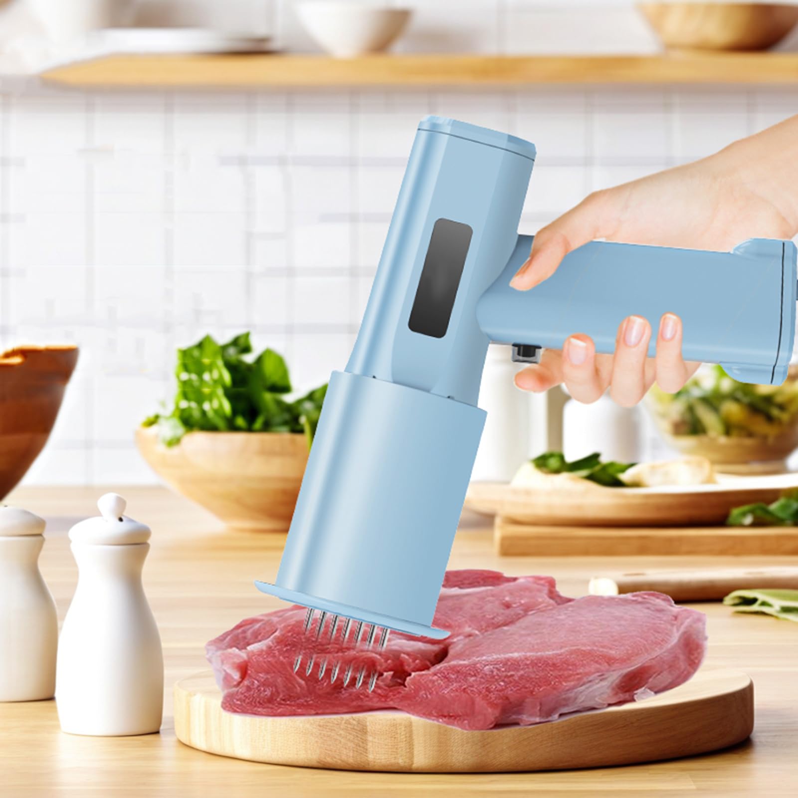 Elektryczny tenderizer do mięsa, ręczny młotek do mięsa z 13 igłami ze stali nierdzewnej, piercing 5000 razy na minutę, do wołowiny, kurczaka, wieprzowiny