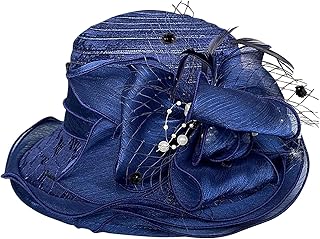 Sombrero de pescador de 64 cm, sombrero de iglesia para mujer, color negro, tocado de novia para fiesta de té, sombrero de boda con ala ancha, sombrero vintage para mujer