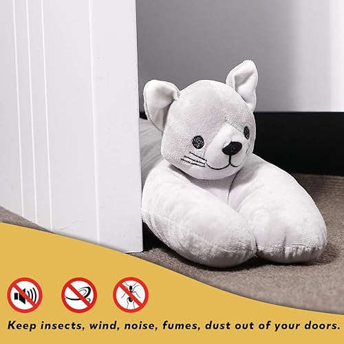 Miniatura 5 de SANFERGE Kitty Cat - Tope de puerta para parte inferior de la puerta resistente 3 libras 34 pulgadas tela decorativa debajo de la puerta protector