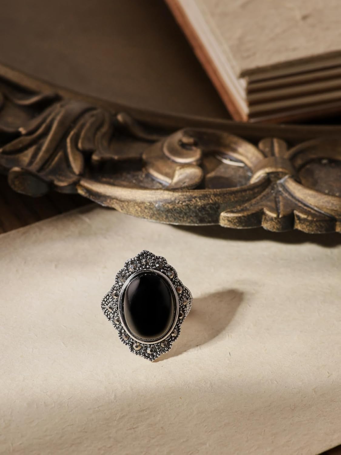 Sacina Gothic Boho Black Crystal Statement Ring, Gothic Goth Boho Rings, Vintage Costume Jewelry, Christmas New Year Jewelry Gift for Women - Image 5