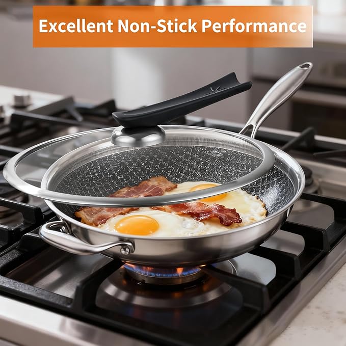 Wok de Acero Inoxidable Tri-Ply con Tapa 12 pulgadas Antiadherente DELARLO miniatura 5