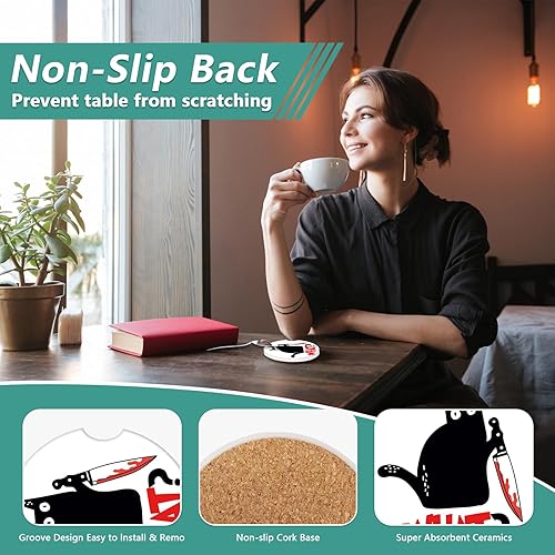 Miniatura 3 de Paquete de 2 posavasos para automóvil, posavasos de cerámica absorbente de gato negro, posavasos para portavasos de automóvil, accesorios para el