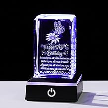 Ornalrist Happy 70th Birthday Gifts for Women Mum Glass Etched Keepsake with LED Light Base Collectible 70th Birthday Presents for Friend Grandma Turning 70 Years Old