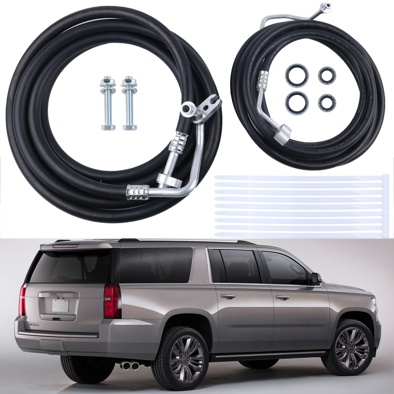 Rear AC Line Set, FIT 2007-2014 Chevy Suburban, FIT GMC Yukon XL, FIT Cadillac Escalade ESV (Long Wheelbase), High Pressure Rubber Hose Replacement,