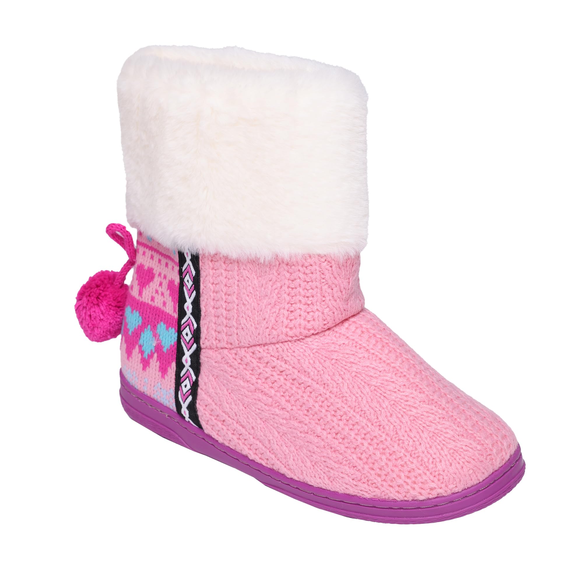 London Shoe CoLadies & Girls Fairisle Knitted Boot Slippers Size 3 to 8 UK - Fur Lined Womens Festive Bootie Slippers