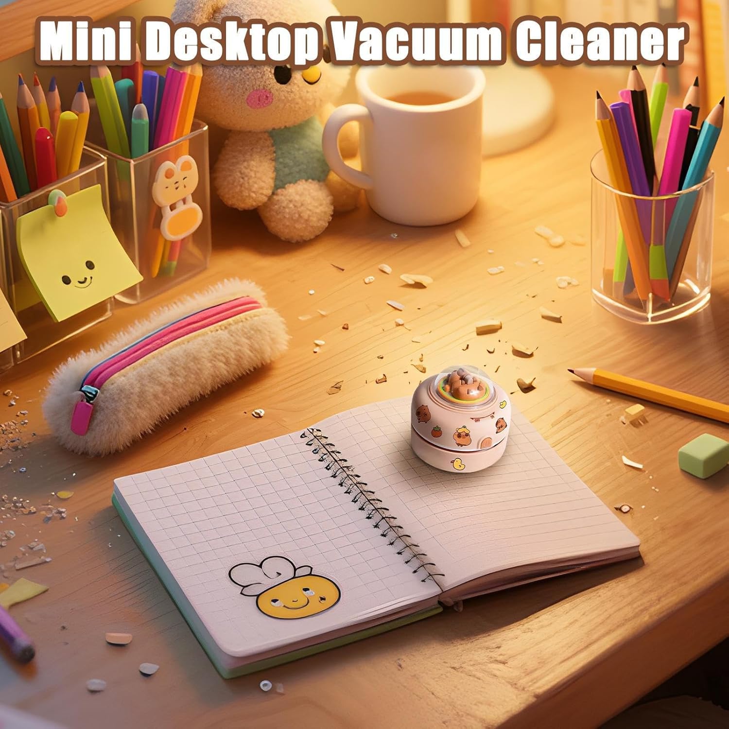 Mini Desk Vacuum - Capybara Handheld Desktop Cleaner for Keyboard Dust Removal, Portable Duster with USB Charging, Small Vacuum for Dorm Home Vehicle Table, 3.15x3.1x3.35 inches